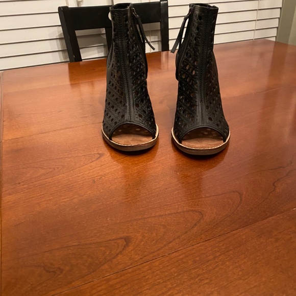 Toms Black Leather Peep-Toe Booties - Picture 2 of 4